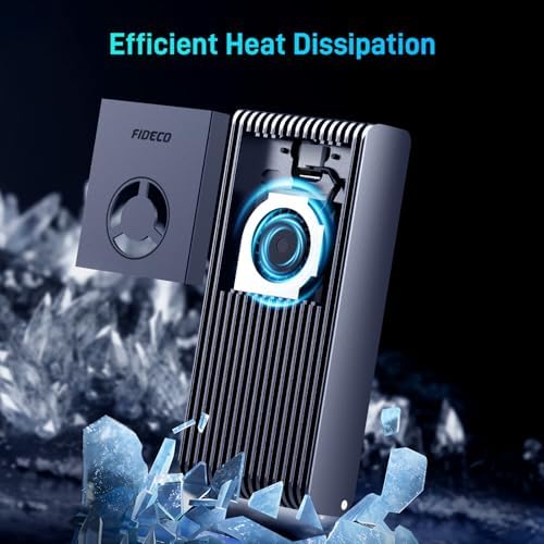 FIDECO Ultra-Fast 40 Gbps M.2 NVMe SSD Enclosure – Premium Aluminum Alloy Design with Cooling Fan, Ideal for M1/M2 Pro/Max, Thunderbolt 4/3 & USB4 Compatible, Effortless Installation for Enhanced Performance and Durability