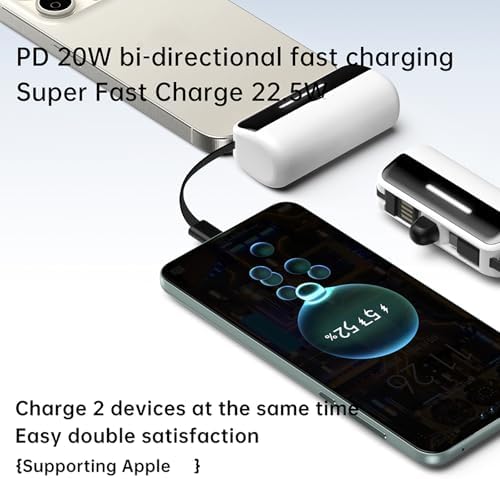 Compact Dual-Pack Portable Power Bank 5500 m Ah with Built-in Cables and Stand – 22.5 W Fast Charger for i Phone 16/15/14, Samsung Galaxy & Android Devices – Lightweight Travel Essential for Quick Charging and Easy Portability – Smart LED Display for Battery Life Monitoring