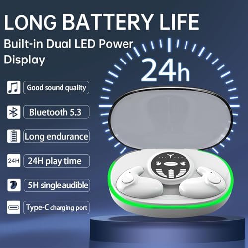 Invisible Sleep Headphones for Side Sleepers – Ultra-Comfortable Bluetooth 5.3 On-Ear Design with Advanced Noise Isolation and Crystal-Clear Audio Quality, Perfect for Restful Sleep and Relaxation, Featuring Dual LED Power Indicator for Easy Monitoring