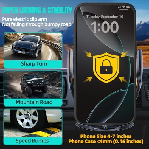 Max 15 W Fast Wireless Car Charger with Auto-Clamping Phone Holder – Qi-Certified Mount for i Phone 16/15/14/13/12 Pro Max & Samsung Galaxy S24/S23/S22/S21/S20/Note20 – Sleek Silver Design for Secure, Hands-Free Charging