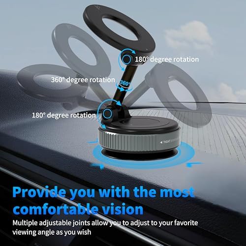Ultra-Strong Magnetic Car Phone Holder with Vacuum Suction for Any Smooth Surface – 360° Rotating MagSafe-Compatible Phone Mount for iPhone/Android, Dashboard Windshield Car Accessories. Black – Enhanced Compatibility and Speed
