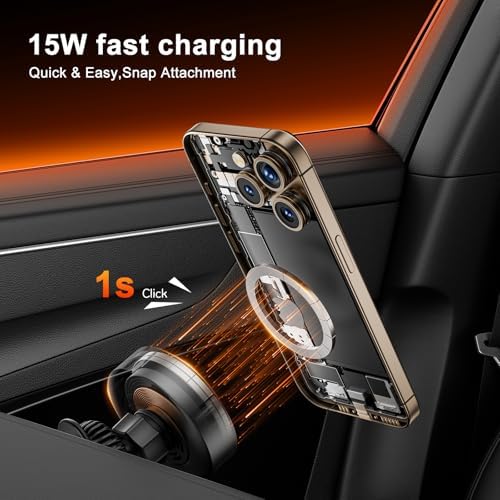 Revolutionary 15 W Mag Safe Car Charger with Retractable Cable – Advanced Magnetic Wireless Phone Holder for i Phone 12 to 16 Pro Max, 360° Adjustable Viewing, Ultimate Stability with Strongest Magnet Technology, Universal Air Vent Clip for Seamless Integration in All Vehicles – Fast Charging Convenience for a Tangle-Free Drive Experience