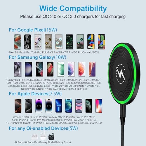 Samsung S25 Fast Wireless Charging Pad – 15 W Cordless Charger for Galaxy S24 Ultra, S23, S22, Z Fold 6, Flip 6 & Motorola razr+ 2024, Moto G Stylus 5 G – Sleek, Safe, and Efficient Charging Solution for Modern Devices