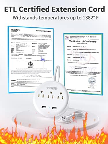 NTONPOWER 2 Prong Power Strip with 9.8 ft Extension Cord – Essential Wall-Mountable Solution for Non-Grounded Outlets with 3 AC Ports & 2 USB Charging Ports – Perfect for Modern Homes and Vintage Spaces