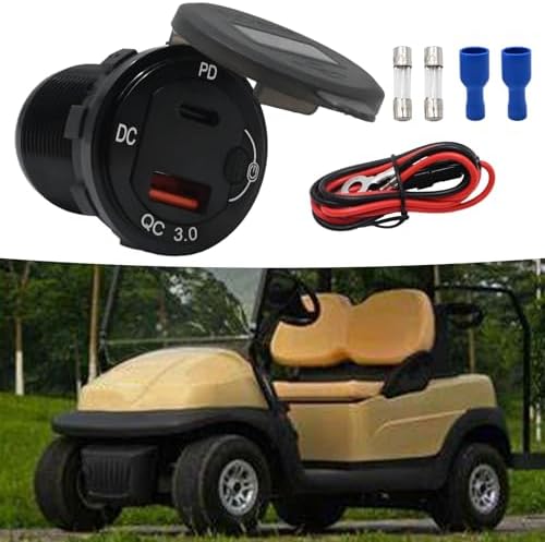 UOIENRT 83 W High-Speed USB C Car Charger with 18 W QC3.0 and 65 W USB C Port – Smart Voltmeter & 12 V Socket with Button Switch for Seamless Charging in Cars, Golf Carts, and Marine Vessels – Enhance Device Compatibility and Performance