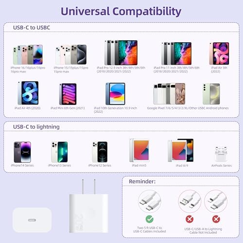 20 W USB-C Fast Charging Block with 5 ft Cable – Ultimate Power Solution for i Phone 16/15 & Samsung Galaxy S23/S22/S21/S20 – Portable 4-Pack for Home and Travel Efficiency and Universal Compatibility