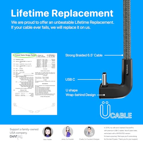 Revolutionary 180-Degree Angled USB C to USB C Charge & Data Cable – 6.5 ft Patented Wrap-Behind Design for Hassle-Free Connectivity with i Phone 16 Pro, i Pad, Samsung Galaxy Tab 9 A+ & More – Fast Charging & Lifetime Replacement Guarantee for Ultimate Reliability