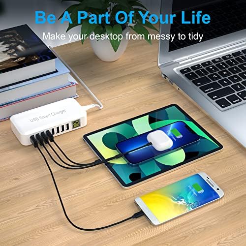 Ziwodiv 8-Port USB Charging Hub – 60 W Multi-Device Power Station with LED Status Indicator for i Phone, i Pad, Samsung & Android – Compact and Efficient Desktop Charger with Advanced Safety Features for Home and Office Use