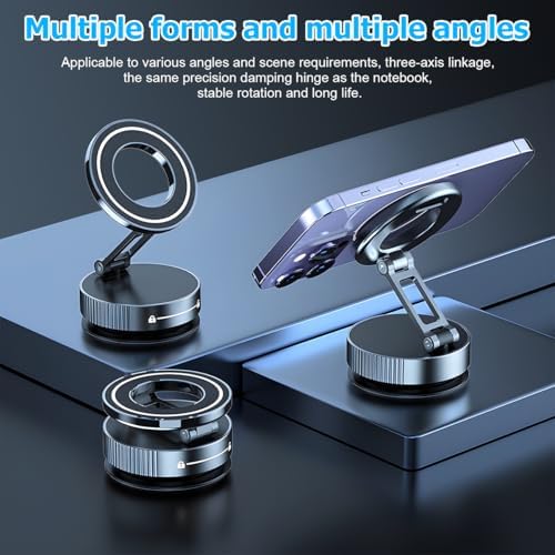 Car Vacuum Magnetic Phone Holder, Suction Cup Foldable Vehicle Smartphones Mount, 360° Rotatable Adjustable Automotive Cellphone Stand Accessories, Universal for SUV, Sedan, Truck (Silver) – Enhanced Compatibility and Speed