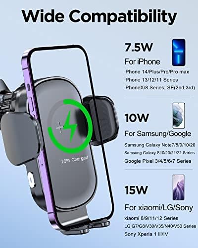 Fast Charging Wireless Car Charger with Auto-Clamping Phone Holder for i Phone & Samsung – 15 W Power Boost, Effortless One-Handed Operation, Versatile Air Vent Mount for Ultimate Convenience and Safety