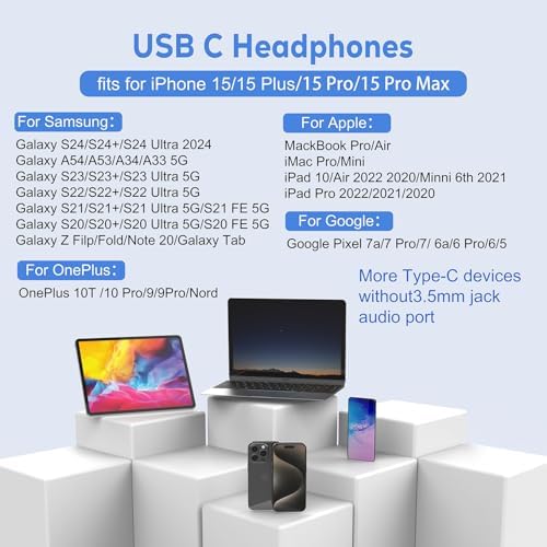 High-Fidelity USB C Earbuds with Built-In Microphone for i Phone 16 Pro Max & Samsung Galaxy – Lightweight, Tangle-Free Wired Headphones for Music and Gaming – Superior Audio Quality & Ergonomic Comfort for All-Day Wear – Seamless Compatibility with Android Devices Including Google Pixel