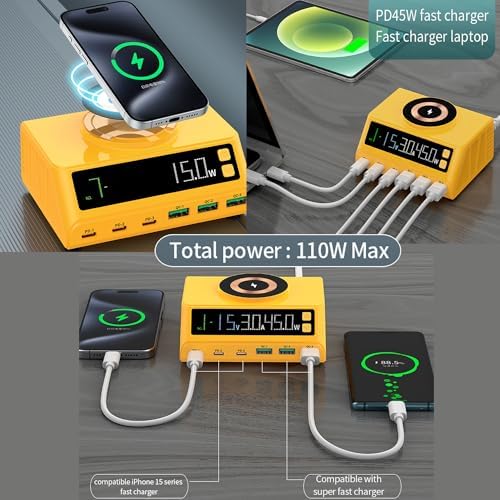 Max Lax 110 W Blue Fast USB Charging Hub – 6-Port Power Station with 3 USB & 3 PD Ports, Digital Display for Rapid Multi-Device Charging of Laptops, Phones & Tablets – Ultimate Efficiency & Safety Features for Tech Enthusiasts