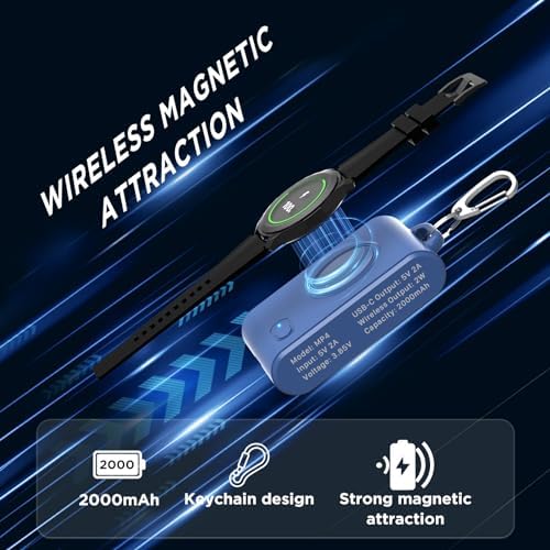Portable 2-in-1 Watch Charger for Galaxy Watch 7 Ultra – 2000 m Ah High-Capacity Samsung Charger with Keychain for Galaxy Watch Series & Gear S3 – Fast Charging & Enhanced Portability for On-the-Go Power Solutions