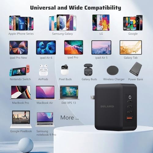 140 W USB-C Fast Charging Wall Charger with 4 Ports – Compact & Lightweight Ga N Charger for i Phone, Galaxy, i Pad & More – Foldable Design for Ultimate Portability – Power Delivery 3.1 Technology for Rapid Device Charging – Universal Charging Solution for Home & Travel