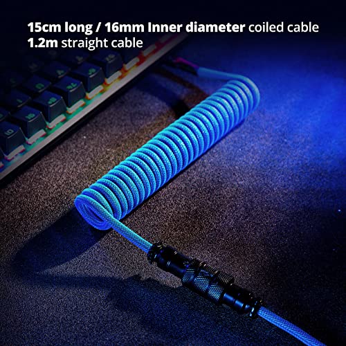 GUNMJO Pro Custom Coiled USB C Cable for Gaming Keyboards – Premium Double-Sleeved Mechanical Keyboard Accessory with Detachable Metal Aviator, 1.5 m USB-C to USB-A in Sleek Carbon Black – Ultimate Speed, Durability, and Aesthetic Upgrade for Gamers