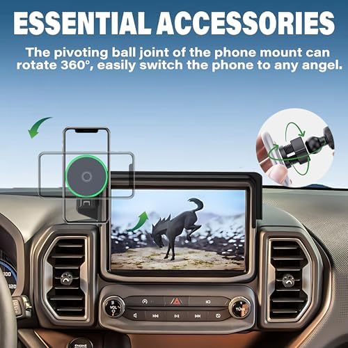 Experience the Future of Road Safety with the 15 W Fast Wireless Charging Car Phone Holder for Ford Bronco Sport 2021-2024 – Effortless 360-Degree Rotation & Secure Screen-Fixed Clip for Optimal Hands-Free Navigation – Tailored for 8-Inch Touch Screens – Your Essential Accessory for Uninterrupted Connectivity and Driving Comfort