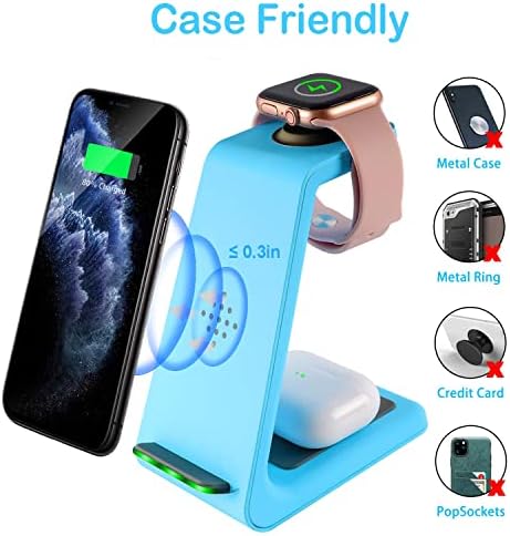 YOCUNKER 3-in-1 Qi Wireless Charging Dock – Efficient Space-Saving Solution for i Phone 14/13/12/11 Pro Max, Apple Watch Series 7/SE/6/5/4/3/2 & Air Pods 3/Pro/2 – Fast, Reliable Power with Enhanced Safety Features – Streamline Your Charging Experience and Declutter Your Workspace with This Sleek, Compact Design