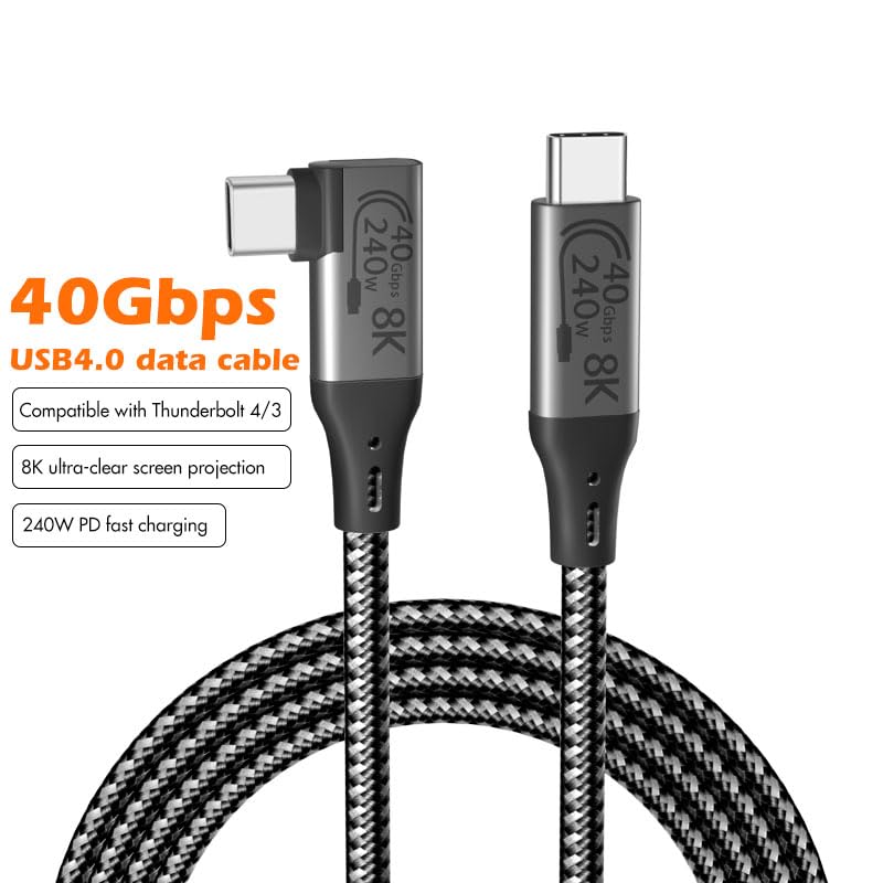 Elevate Your Connectivity with a 6-Foot USB4 Cable – Ultra-Fast 40 Gbps Data Transfer, 8 K HD Display Support, and 240 W Rapid Charging – Flexible 90-Degree Right Angle USB-C Design for Optimal Performance in Tight Spaces and Seamless Compatibility with Thunderbolt 3 & 4 Devices
