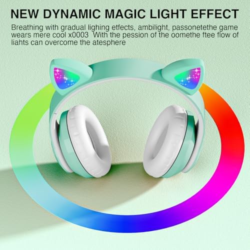 Playful Cat Ear Bluetooth Headphones for Kids – Foldable Over-Ear Design with LED Lights, Safe Listening Volume Control, Built-in Microphone, and Multi-Device Connectivity – Ideal for Music, Movies, and Gaming on i Phones, i Pads, Smartphones, and More!