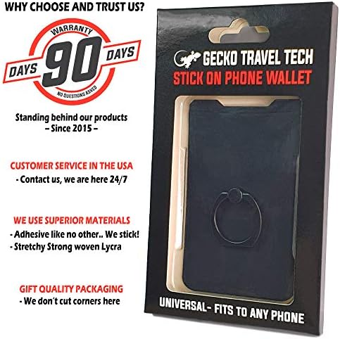 Gecko Universal Phone Ring Wallet – 360° Swivel Grip with Strong Adhesive for Credit Cards and Cash – Enhanced Stability and Comfort for Selfies, Videos, and Everyday Use – Compatible with All Cell Phone Models – Durable, Magnetic Mount Ready – Gray Finish – 90-Day Satisfaction Guarantee