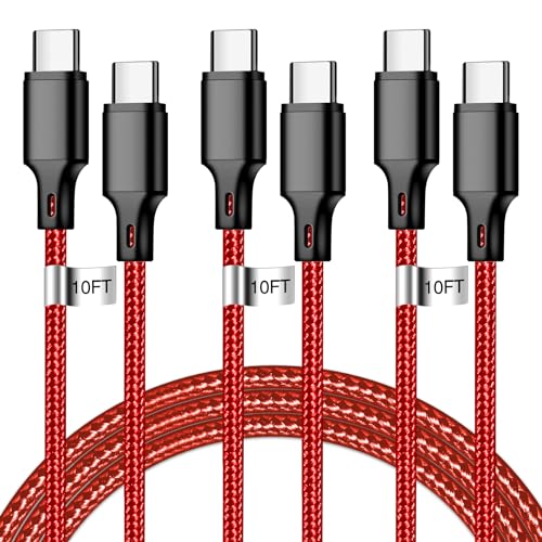 High-Speed 10 FT USB C to USB C Charger Cable – Durable Nylon Braided 3-Pack for Rapid 60 W Charging – Compatible with i Phone 15/16, i Pad Pro, Mac Book, Samsung & Google Devices – Sleek Black Design for Ultimate Flexibility and Reliability