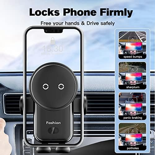 15 W Fast Wireless Car Charger with Auto-Clamping Mount – Effortless Air Vent Holder for i Phone 14/13/12/11/Pro/Xr/Xs/X/8 and Samsung S22/S21/S20 – Sleek Black Design for Enhanced Compatibility and Safety on the Go