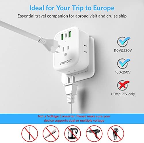 European Travel Charger Adapter Set – All-in-One International Plug Converter with 20 W USB-C Fast Charge, 4 Device Outlets & 3 Quick Charge Ports for Effortless Power in Italy, Spain, France, and Germany – Essential Gear for Global Travelers Seeking Unmatched Compatibility and Speed