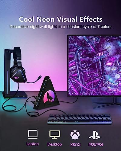 Elevate Your Connectivity Game with the Joy Reken 7-Port USB 3.0 Hub – High-Speed Data Transfer, Vertical Design with RGB Lighting, Ideal for PC, Mac, Laptop, PS5, Xbox, and More – 5 Gbps Performance with 2 FT Extension Cable for Optimal Placement and Style