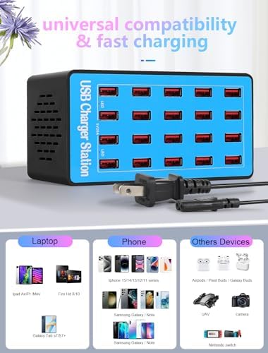 20-Port USB Charging Hub – 100 W Fast Charging Station for Multiple Devices, Smart Power Distribution, Compact USB Charger Dock for Home and Office Use, Ultimate Convenience for Gadgets and Electronics