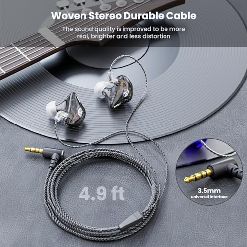 BASN Bsinger Professional Dual Driver In-Ear Monitor Headphones – Hi-Fi Sound Quality Earbuds with Built-in Mic for Musicians and Drummers (Black, 2-Pin) – Superior Comfort and Durability for Live Performances