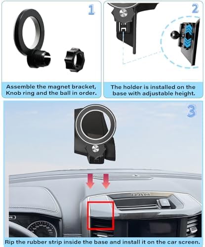 Magnetism Dodge Ram 1500/2500/3500 Phone Holder – Mag-Safe Compatible Hands-Free Car Mount with 360-Degree Rotation for Optimal Viewing – Adjustable Magnetic Cell Phone Accessory Preserving Air Vent Functionality for Safe Driving and Navigation