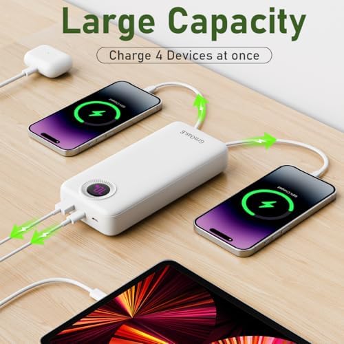 Ultra-High Capacity 20000 m Ah Portable Power Bank with 22.5 W Quick Charge – Multi-Device Charger for i Phone 16/15 Series, Samsung Galaxy & More – Sleek Pearl White Design for On-the-Go Power Solutions