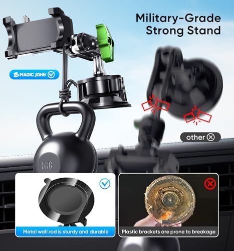 Ultimate MAGIC JOHN 360° Car Phone Holder – Ultra-Durable Metal Smartphone Mount for Secure Windshield Placement, Compatible with i Phone & Samsung – Superior Stability, Easy Installation & Enhanced Driving Safety