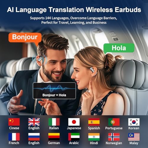 Revolutionary AI Translation Earbuds with Touch Interface – Instant 144 Language Real-Time Communication for Travelers, Professionals, and Language Enthusiasts – Bluetooth-Enabled for i OS & Android Devices – Lightweight, Ergonomic Design with Extended Battery Life and Advanced Noise-Cancellation for Clarity in Every Conversation