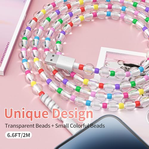 Aolcev 66 W Beaded Lightning Charging Cable – 6.6 FT MFi Certified USB A Charger for i Phone 14/13/12/11 Pro Max & i Pad – Fast Charging, Durable Design, Perfect for Home & On-the-Go Power Needs
