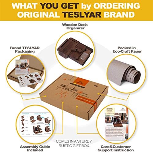 TESLYAR Wood Phone Docking Station for Men – Desktop or Nightstand Organizer – Birthday Gifts for Men, Dad – Anniversary Idea from Wife – Key Holder, Stand Wallet, Watch & Essentials (Antique Brown) – Enhanced Compatibility and Speed