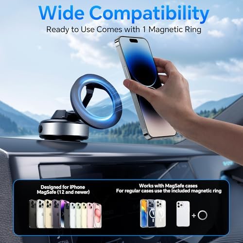 Phone Holders for Your Car Mini Z Foldable with Electric Suction Cup Magsafe Car Mount Ideal for Travel/Gym/Mirror/Smooth Surface Magnetic Phone Holder for Car Fit for iPhone 16 Pro Max 15 14 13 12 – Enhanced Compatibility and Speed