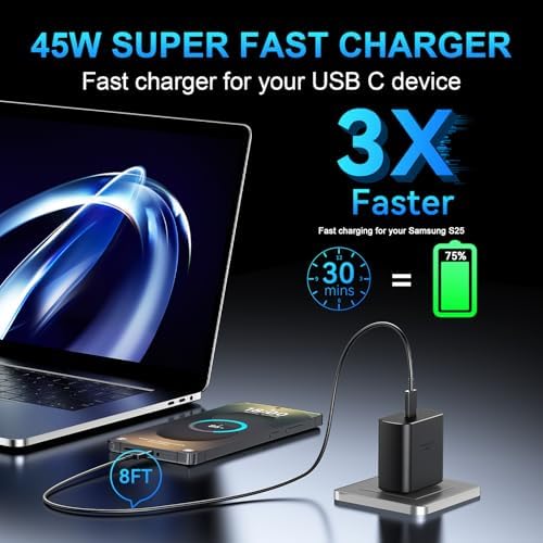 Super Fast 45 W Samsung USB-C Charger with 10 FT Pink Cable – Ultimate Charging Solution for Galaxy S25/S24/S23 Ultra, Stylish & Efficient Power Adapter for Quick Device Boosts and Enhanced Compatibility