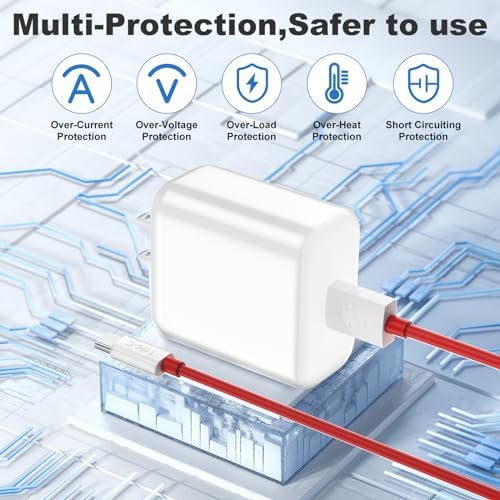 Rapid 65 W Warp Charger for One Plus Devices – High-Speed Wall Power Adapter with 3.3 FT USB A to C Cable for One Plus 13 R, Open Pad 10 Pro, Nord 2 T & More – Compact Design with Enhanced Safety Features for Quick Charging on the Go