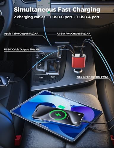 Introducing the SUPERONE 4-in-1 Retractable Fast Car Charger: Ultimate On-the-Go Charging Solution for i Phone, Galaxy & Pixel Devices – Featuring 2.6 ft Tangle-Free Cord, Enhanced USB C & Apple Compatibility, and Sleek Design for Effortless Portability. Experience lightning-fast charging to keep your devices powered during road trips or daily commutes, ensuring you’re always connected. This innovative retractable charger is engineered for maximum efficiency, accommodating a wide range of smartphones including i Phone 16, 15/15 Pro Max, 14, 13, 12, 11 and popular Galaxy and Pixel models. With its compact construction and high-quality materials, this charger not only enhances your charging experience but also withstands everyday wear and tear. Elevate your mobile charging with the SUPERONE car charger – where convenience meets cutting-edge technology for busy professionals and families on the move.