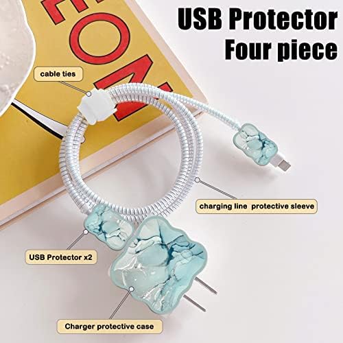 Chic Kawaii Marble Pattern Cable Protector for i Phone Charger – Stylish Data Cable Saver for Enhanced Durability and Fast Charging Compatibility with i Phone 11, 12, 13, 14, Pro Max, XS, XR, X, 7, 8 Plus – Lightweight and Trendy Phone Accessory