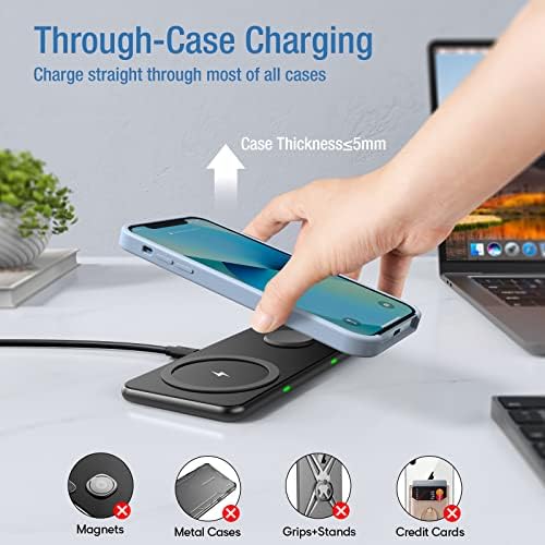 Dual Wireless Charging Pad – 15 W Fast Charge for i Phone & Samsung Devices, Air Pods, and Apple Watch – Sleek Qi-Enabled 2 in 1 Charger with QC 3.0 Adapter for High-Speed Power Delivery and Device Safety – Perfect for Home and Office Use