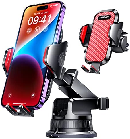 VANMASS Pro Universal Car Phone Mount with 2025 Super Suction Cup – Ultimate Cell Phone Holder for Safe Driving, Compatible with i Phone 16 Pro Max, 15, 14, 13 & Samsung Android Devices – Easy Installation, 360-Degree Rotation, and Enhanced Stability for Windshield, Dashboard, and Vent Use