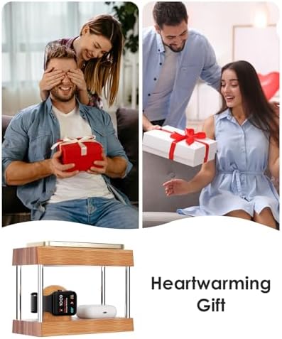 Eco-Friendly Bamboo Wireless Charging Station with Alarm Clock – Multi-Device Bedside Charger for i Phone, Air Pods & i Watch – Fast Charging & Adjustable Night Light – Perfect Gift for Him or Her