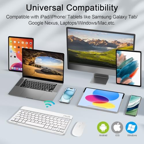 Sleek Wireless Keyboard and Mouse Combo – Rechargeable Bluetooth & 2.4 GHz USB for i Pad, Smartphone, PC & Laptop – Ergonomic Design for Ultimate Comfort in White – Elevate Your Workspace Efficiency!