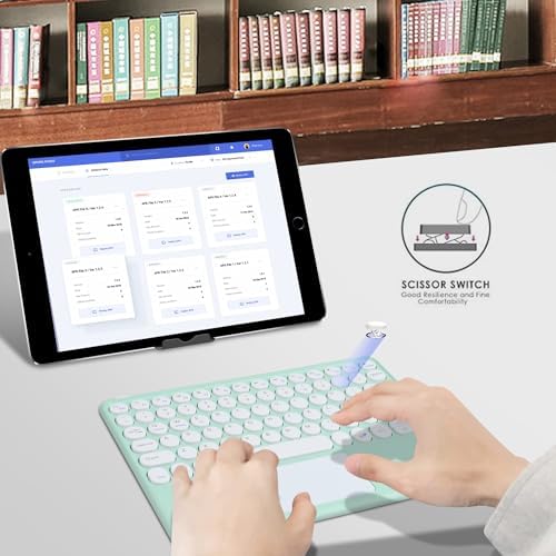 Ultra-Slim 10-Inch Wireless Bluetooth Keyboard with Touchpad – Rechargeable & Portable Universal Keyboard for i OS, Android & Windows Devices – Effortless Typing on the Go in Sleek White Finish