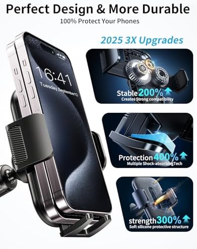 Upgraded Car Phone Holder, Metal Hook Clip Car Vent Phone Mount, Hands-Free Vent Phone Holders for your car, Compatible with iPhone series, Android and all smartphones, Equipped with cable manager – Enhanced Compatibility and Speed