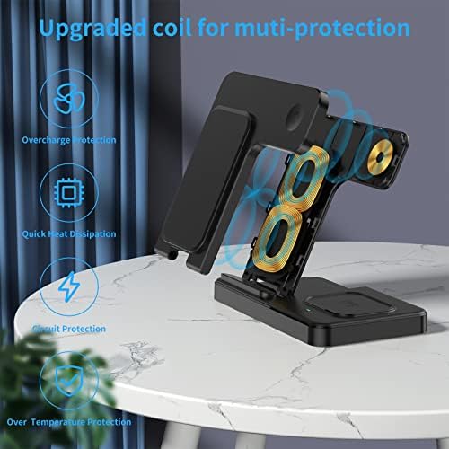 Revolutionize Your Device Power-Up: Premium 3-in-1 Wireless Charging Station for Apple Products – 18 W Fast Charge for i Phone 15, 14 Pro Max, 13, 12, 11, Apple Watch Series 8-2, and Air Pods Pro, 3, 2 – Sleek, Space-Saving Design for Effortless Multi-Device Charging in Home or Office – Enjoy Unparalleled Convenience, Speed, and Durability with High-Quality Materials, Tailored for Tech Enthusiasts Seeking a Clutter-Free Power Solution.