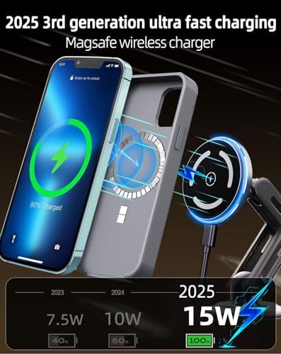 Revolutionize Your Driving with the 15 W Mag Safe Car Mount Charger – Ultra-Strong Magnetic Holder for i Phone 12-16 Pro Max Plus, Qi2 Wireless Technology, Three-Fold Rotation for Optimal Convenience and Safety, LED Charging Indicator – The Ultimate Solution for Effortless Navigation and Hands-Free Communication