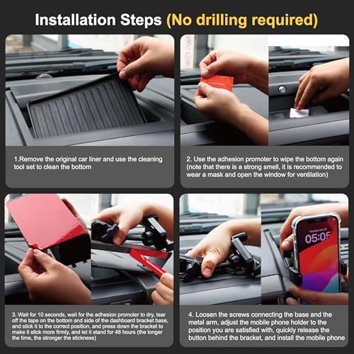 Durable Metal Dash Mount Phone Holder for 2015-2020 F150 & 2017-2022 F250/F350 – Secure & Convenient Cellphone Bracket with 360° Rotation for Optimal Viewing – Perfect Accessory for Safe Driving & Navigation